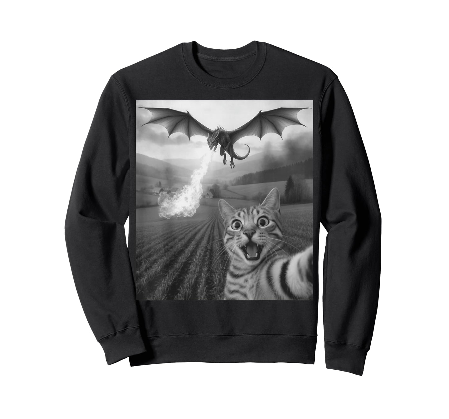 Funny Cat Selfie with Dragon Kawaii Fantasy Creature Art T-Shirt