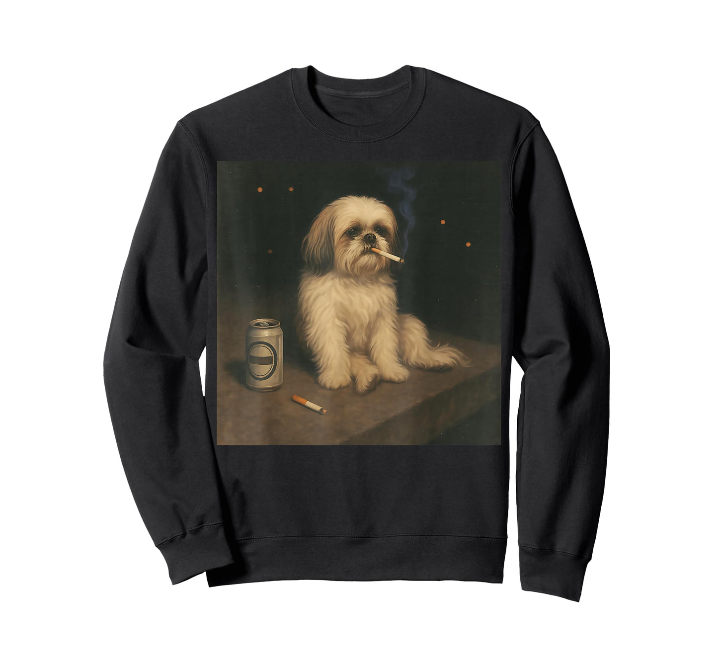 Vintage Shih Tzu Night Mood Funny Dog Smoking Drinking Meme T-Shirt