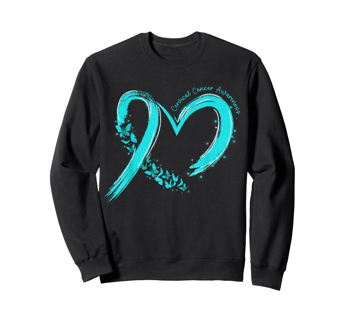 Cervical Cancer Awareness Heart Ribbon Teal Family Support T-Shirt