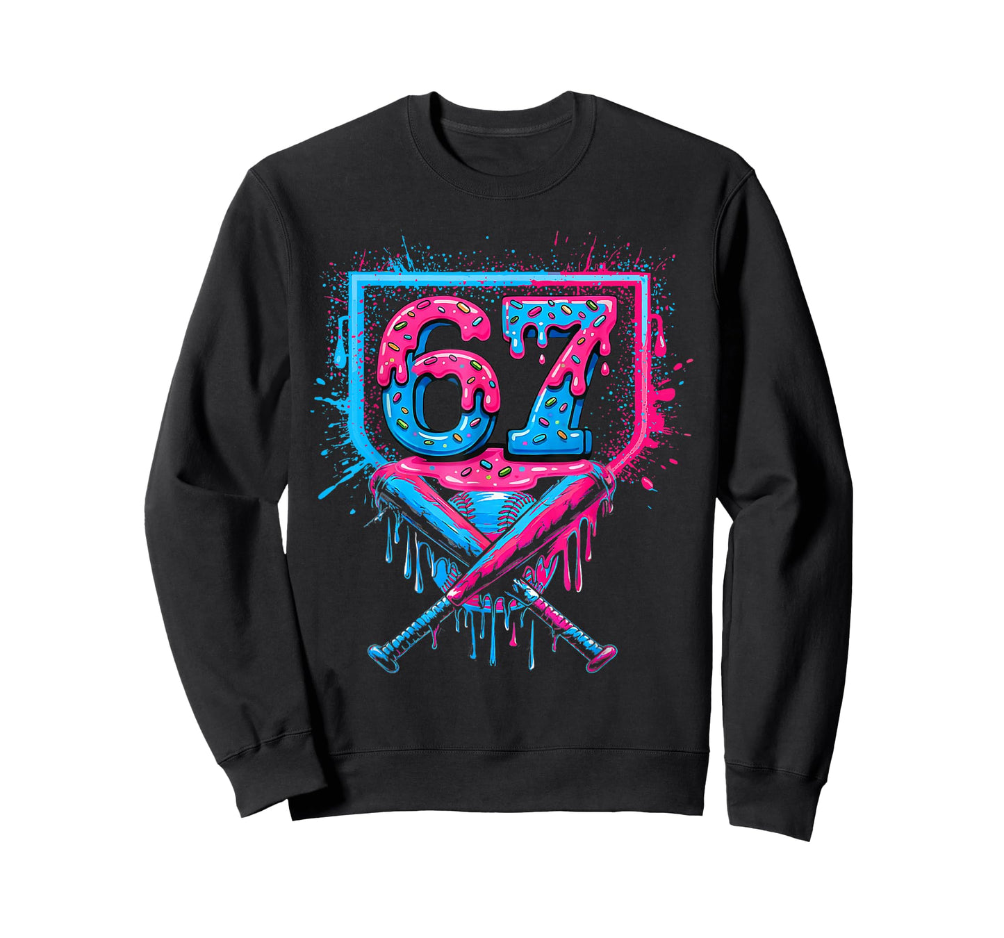 Baseball Ice Cream Drip Number 67 Player 67th Birthday T-Shirt