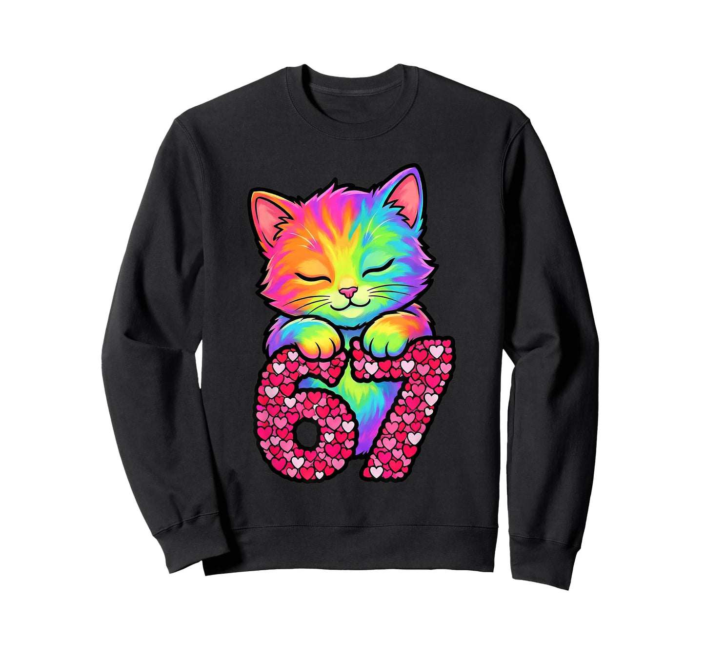 Cute 67 Funny Cat Six Seven Meme Kids Valentines Day Kitty T-Shirt