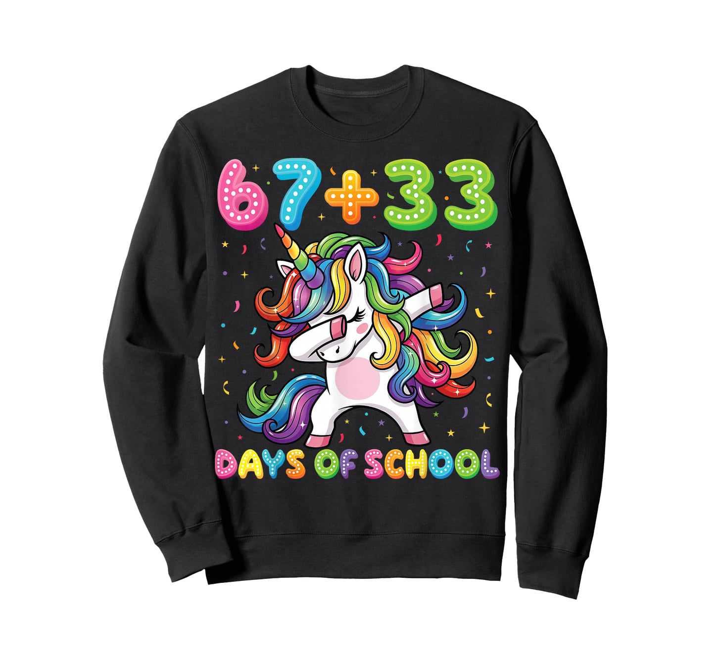 67+33 Days of School Unicorn Funny 6 7 Six Seven Girls Kids T-Shirt