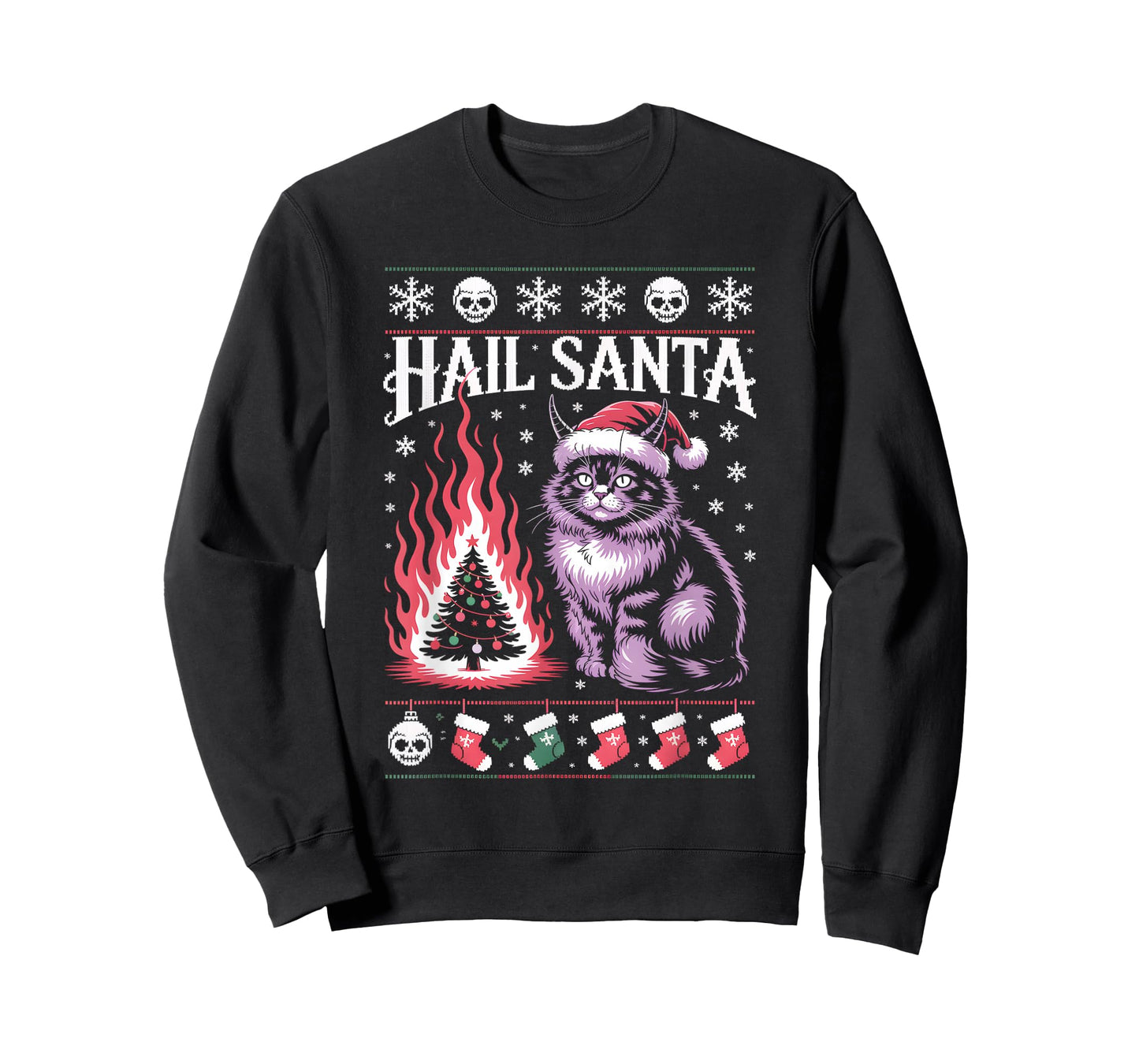 Hail Santa Cat Christmas Sweater Funny Holiday Style T-Shirt