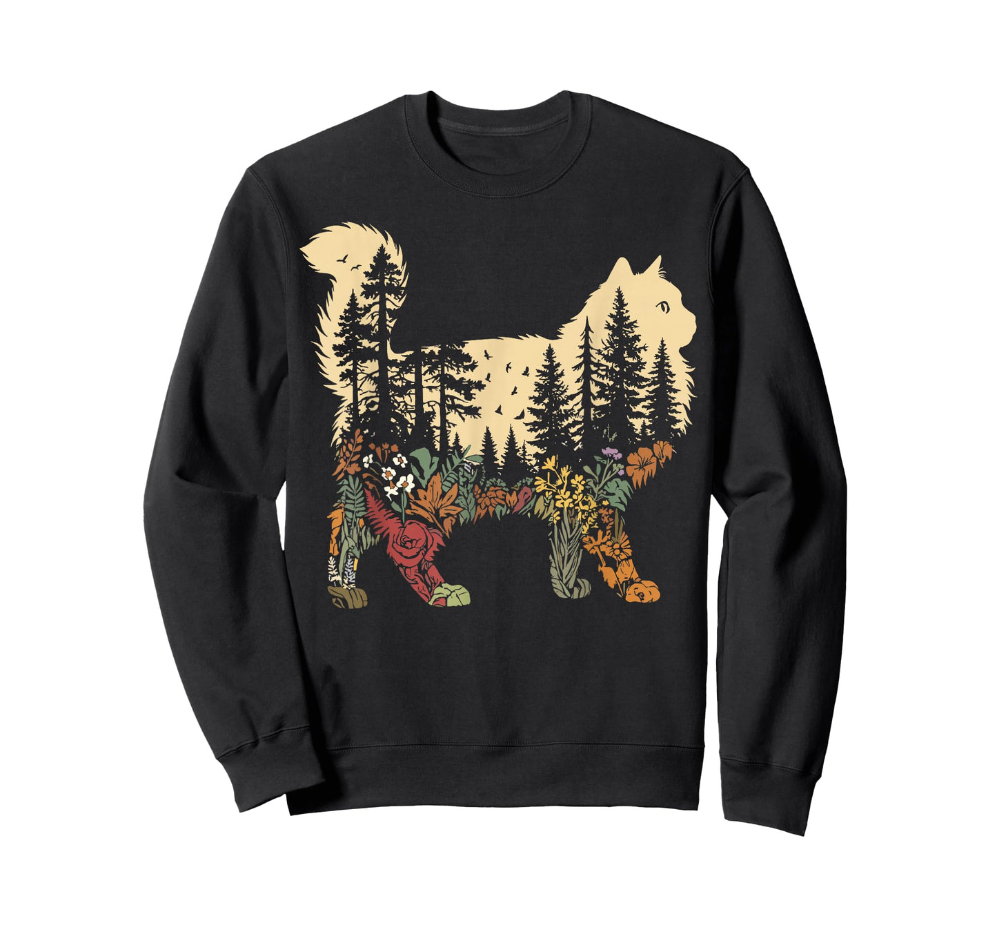 Nature Cat Lovers Boho Ragdoll Forest Floral Scene T-Shirt