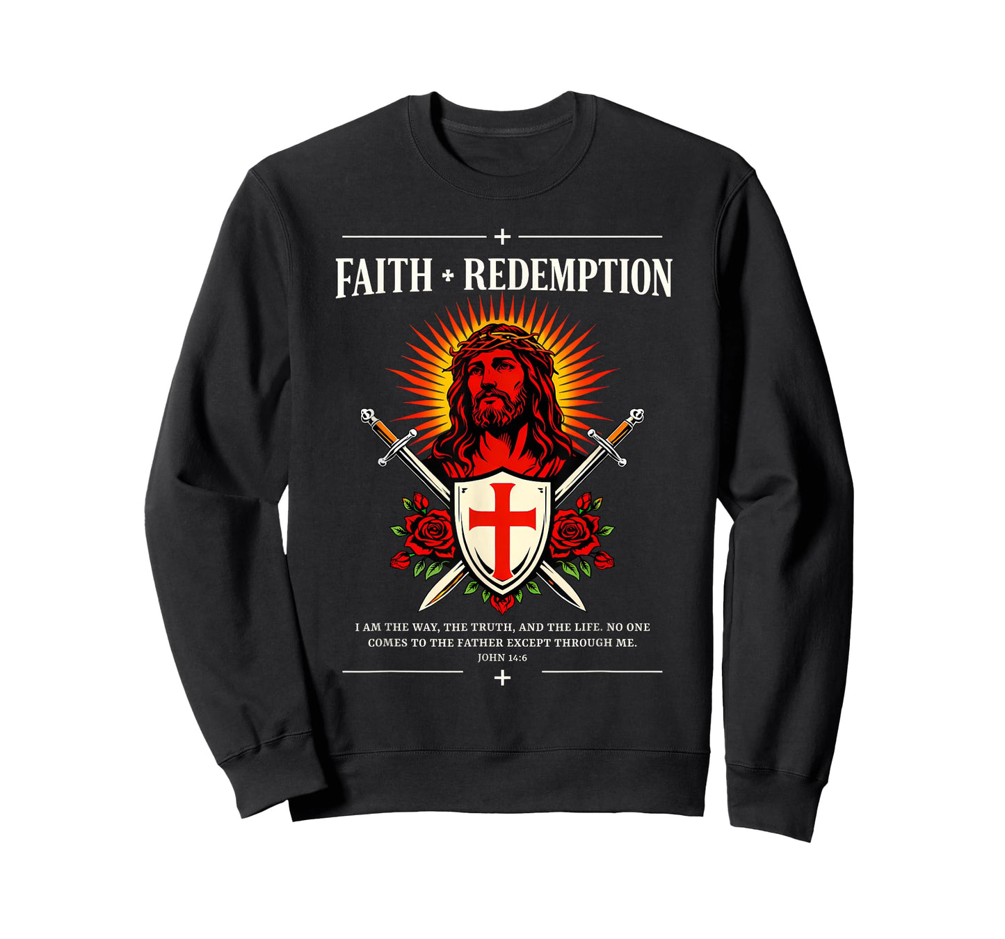 Faith + Redemption Jesus John 14:6 Christian Gothic Crest T-Shirt