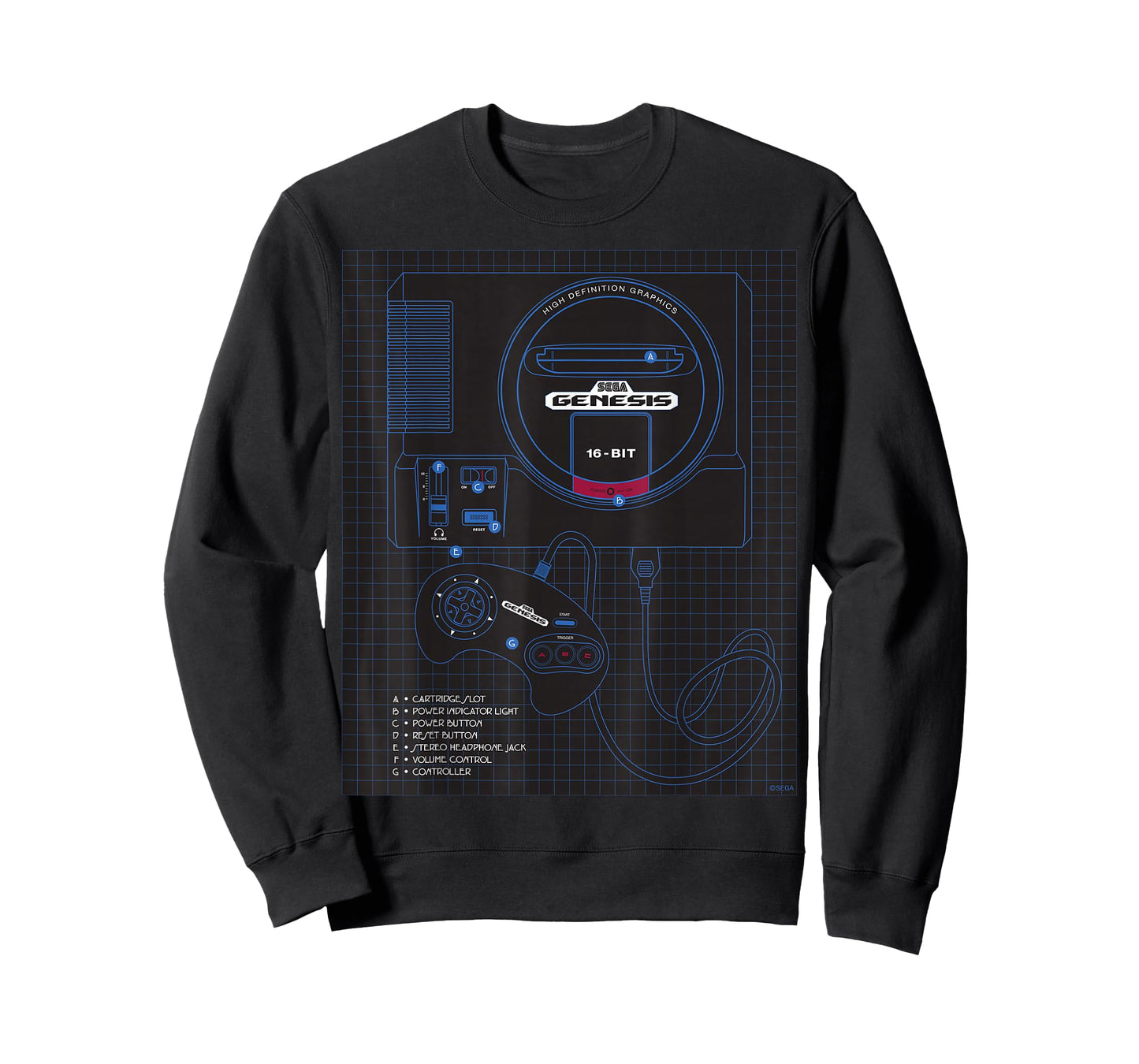 Genesis 16-Bit Technical Drawing Console T-Shirt