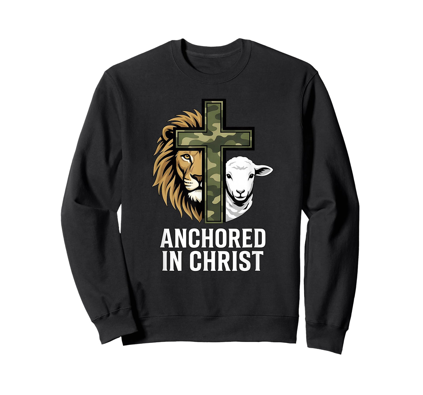 Christian Faith Anchored in Christ Camo Cross Lion Sheep T-Shirt