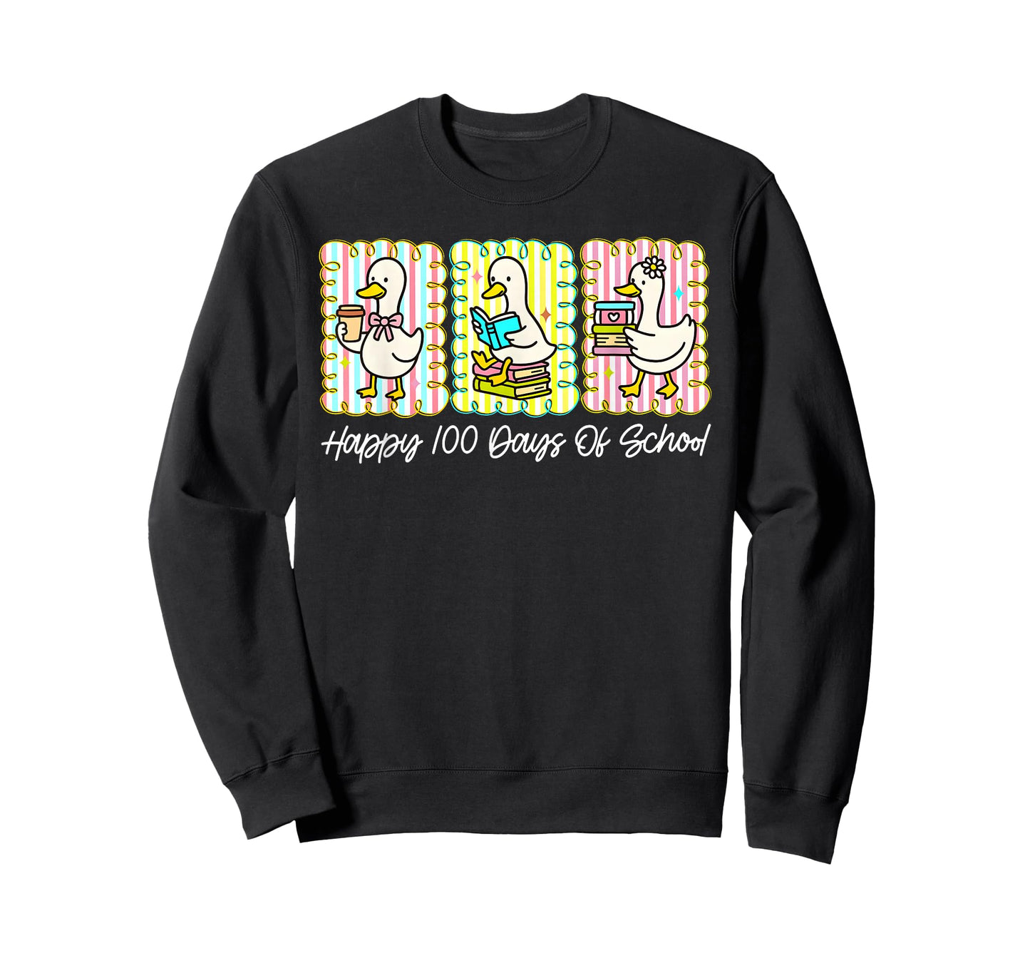 Preppy 100 Days of School Goose Coffee Books Teacher Life T-Shirt