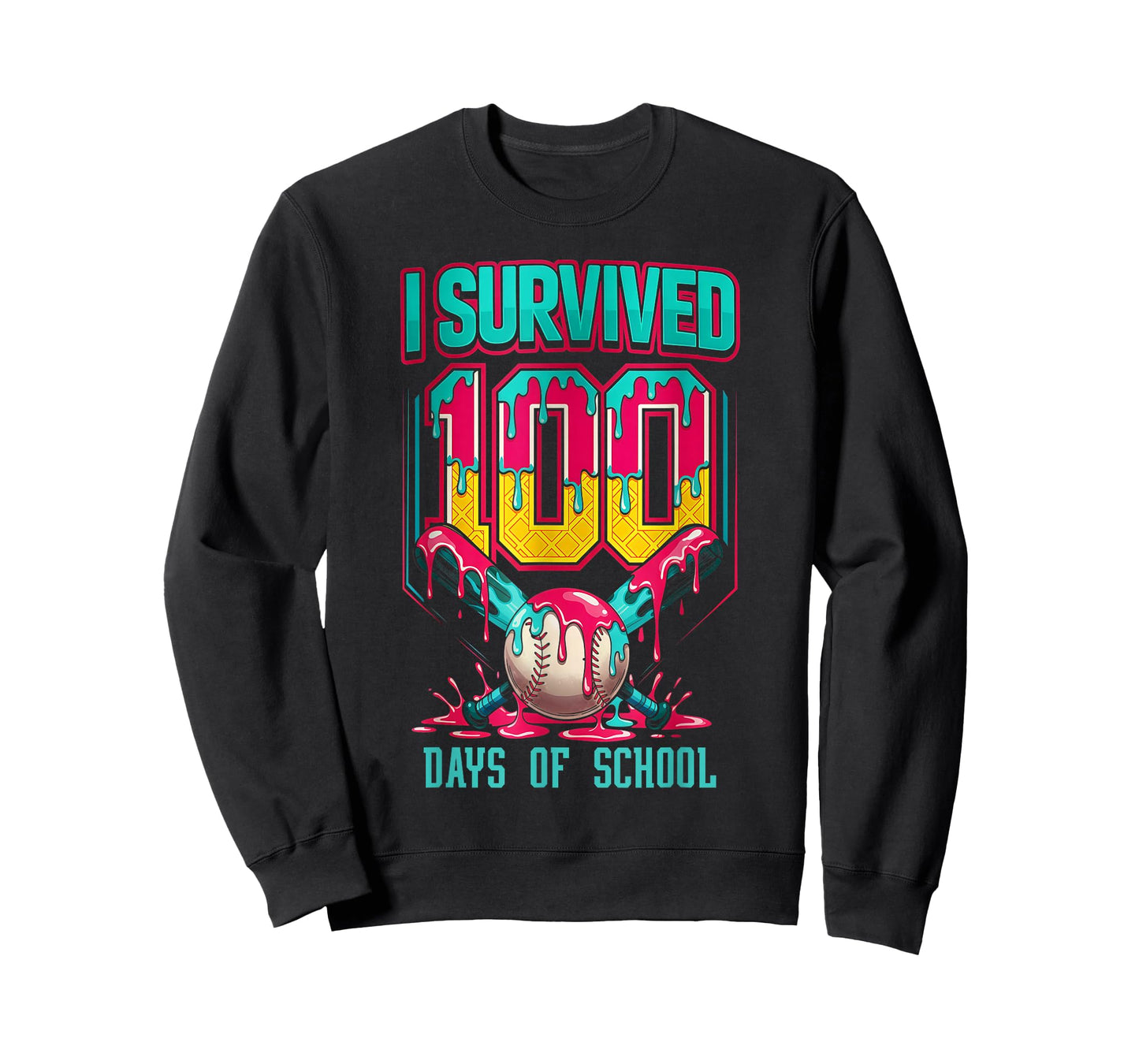 100 Days of School Baseball Ice Cream Drip Student Kids Boys T-Shirt
