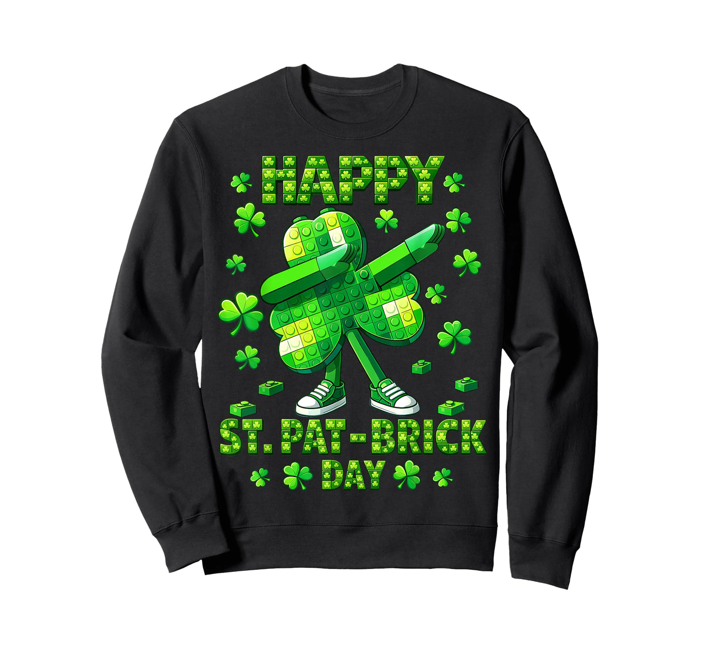 Kids St Patricks Day Dabbing Shamrock Building Blocks Bricks T-Shirt