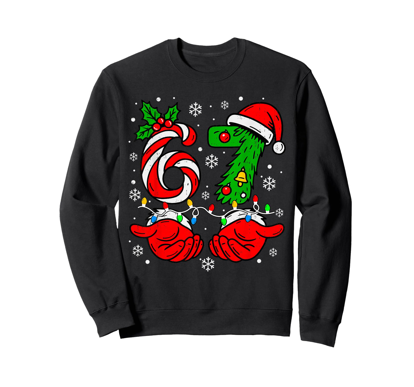 Christmas 67 Candy Cane Six Seven Meme Lights Santa Hat Xmas T-Shirt