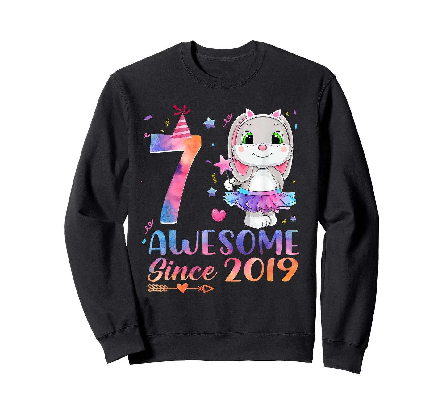 7 Year Old Awesome Since 2019 7th Birthday Girl Rabbit T-Shirt