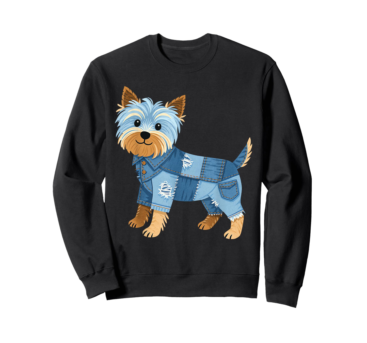 Cute Denim Dog Patchwork Puppy Vintage Style Art T-Shirt