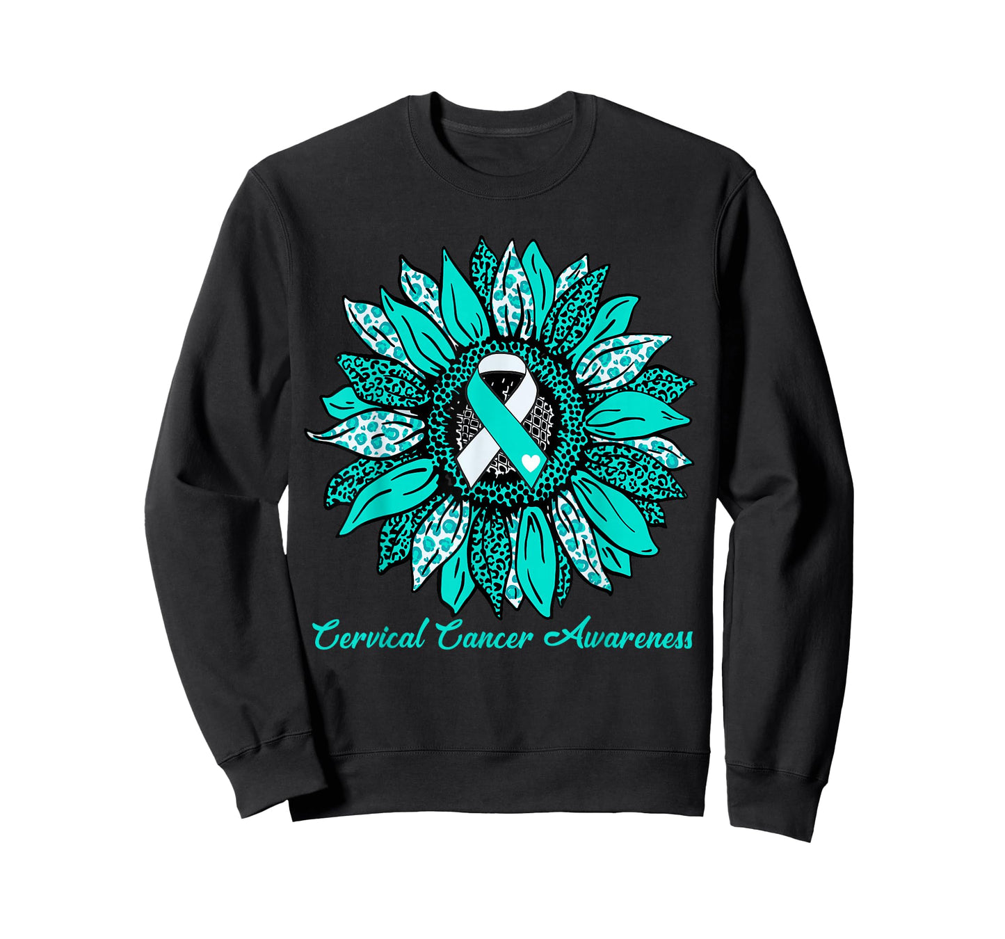 Sunflower Teal & White Ribbon Motivation Cervical Cancer T-Shirt