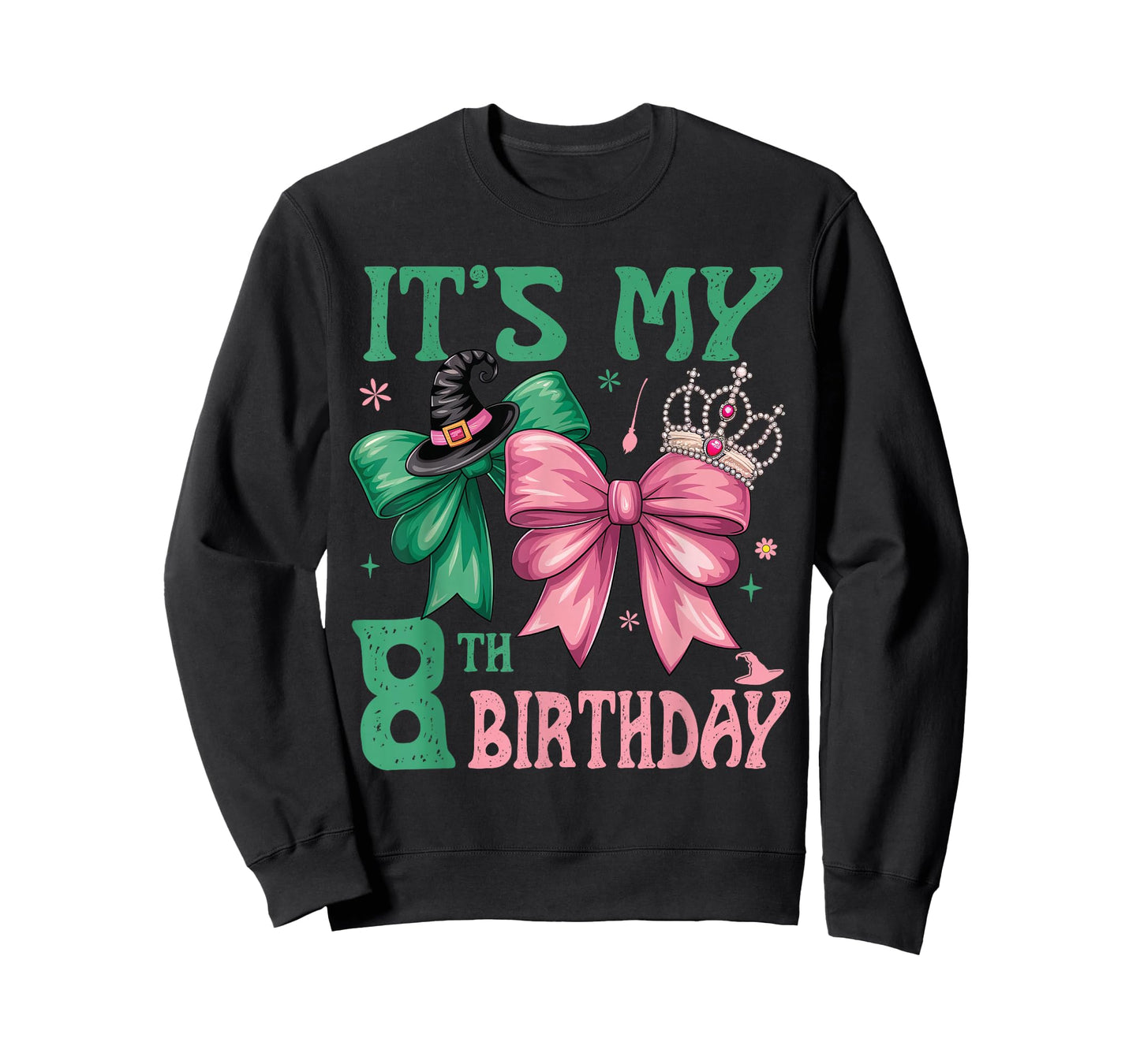 8th Birthday Girl Its My 8th Birthday Witch Pink and Green T-Shirt