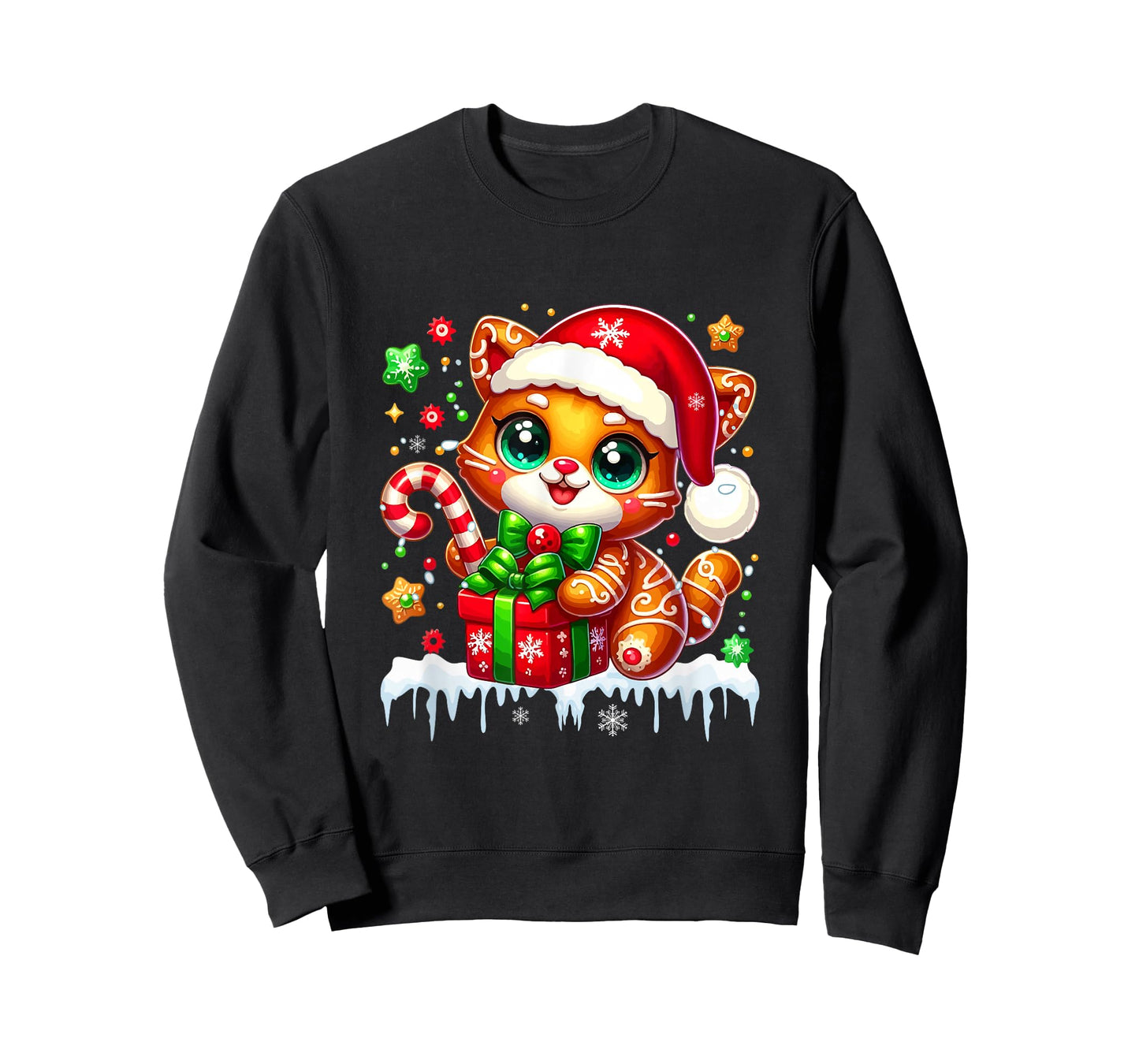 Santa Gingerbread Cat Christmas Box Colorful Baker Baking T-Shirt