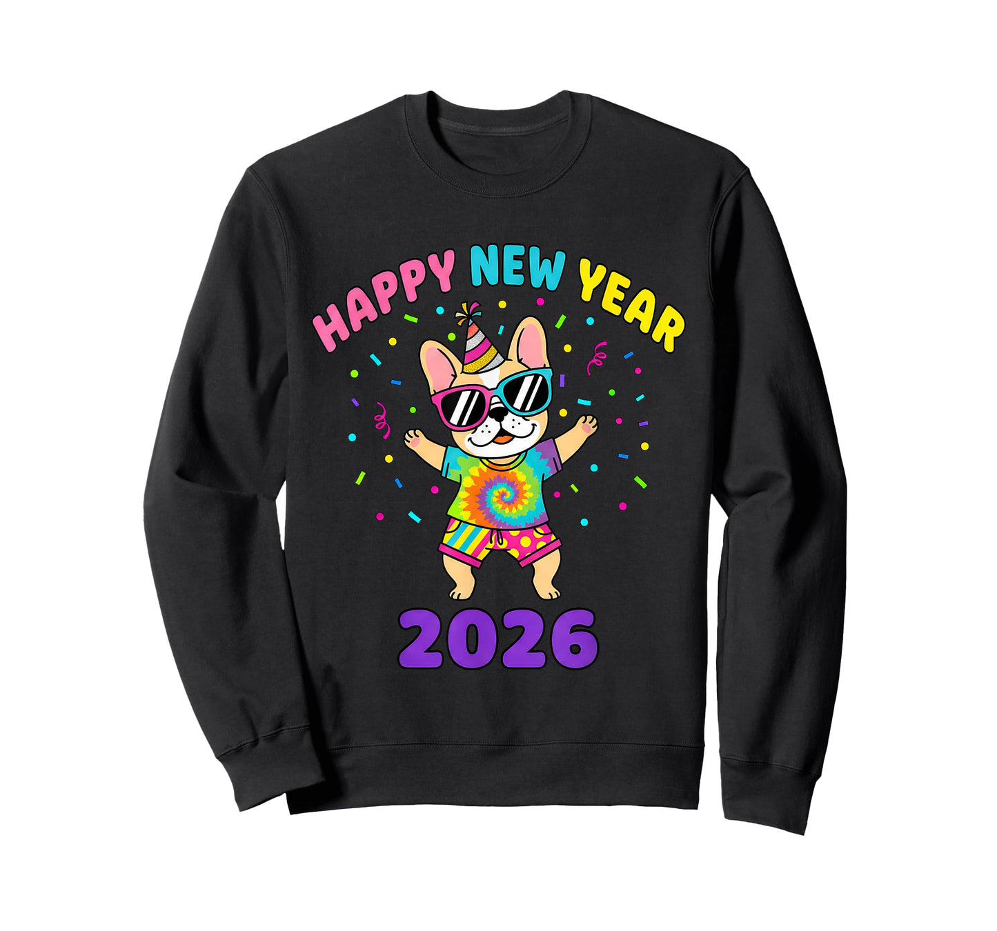 Happy New Year 2026 Kids Girls Funny Dog T-Shirt