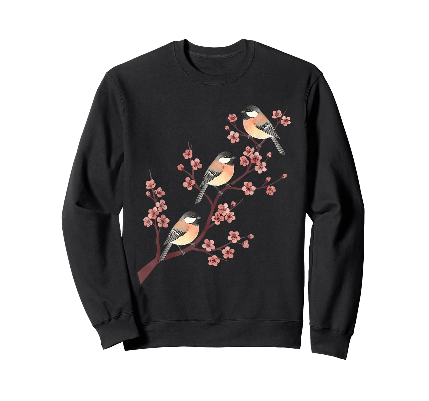 Bird Chickadee Trio On Cherry Blossoms SpringSong T-Shirt