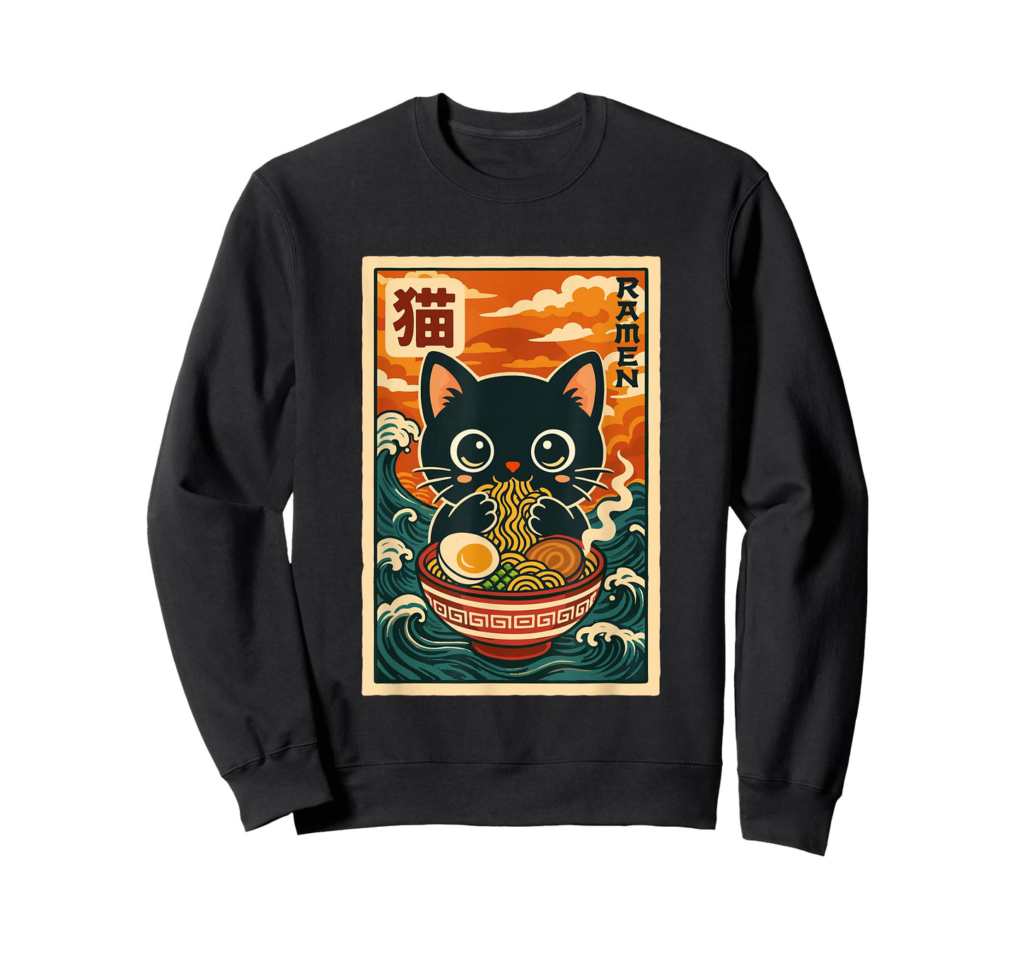 Funny Retro Vintage Japanese Anime Cute Kawaii Ramen Cat T-Shirt