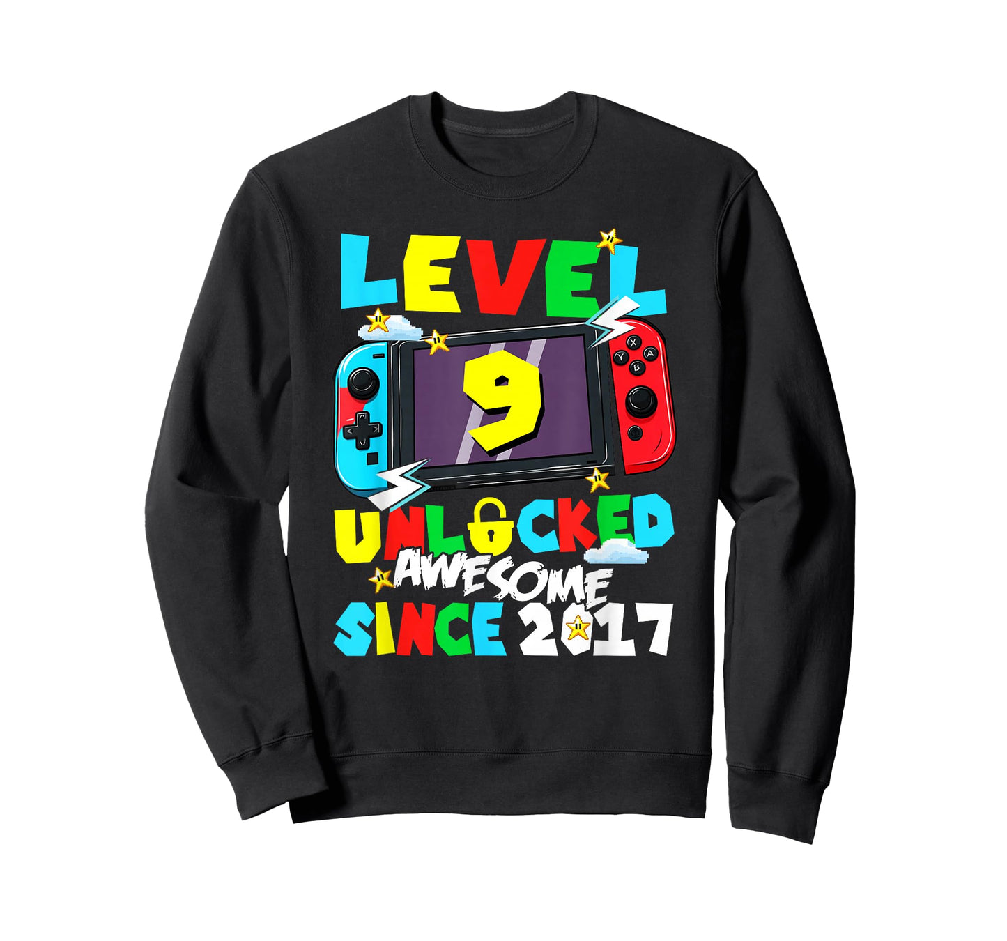 Level 9 Unlocked Awesome Since 2017 9th Birthday Video Gamer T-Shirt