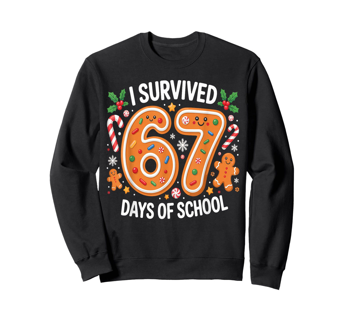 I Survived 67 Days of School Christmas Candy Cane Six Seven T-Shirt