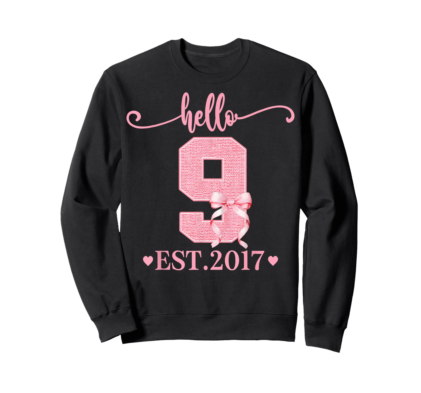 9th Birthday Girl Coquette Bow Hello 9 Year Old Est 2017 T-Shirt