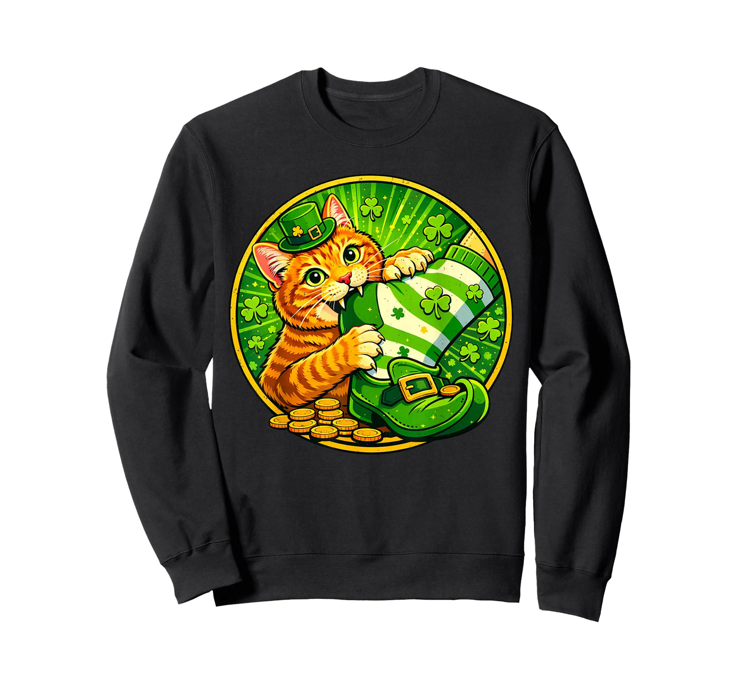 St Patricks Day Cat Bite Shamrock St Paddys Day Kitten Lover T-Shirt