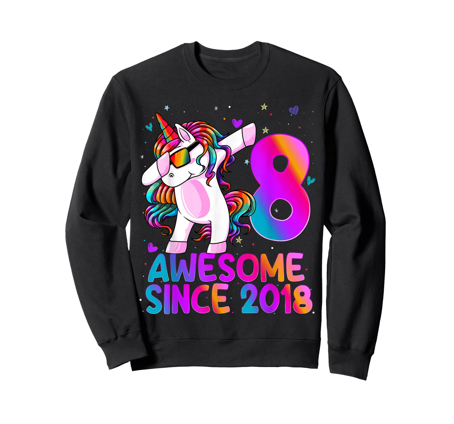 8 Year Old Girl Awesome Since 2018 Unicorn 8th Birthday Girl T-Shirt