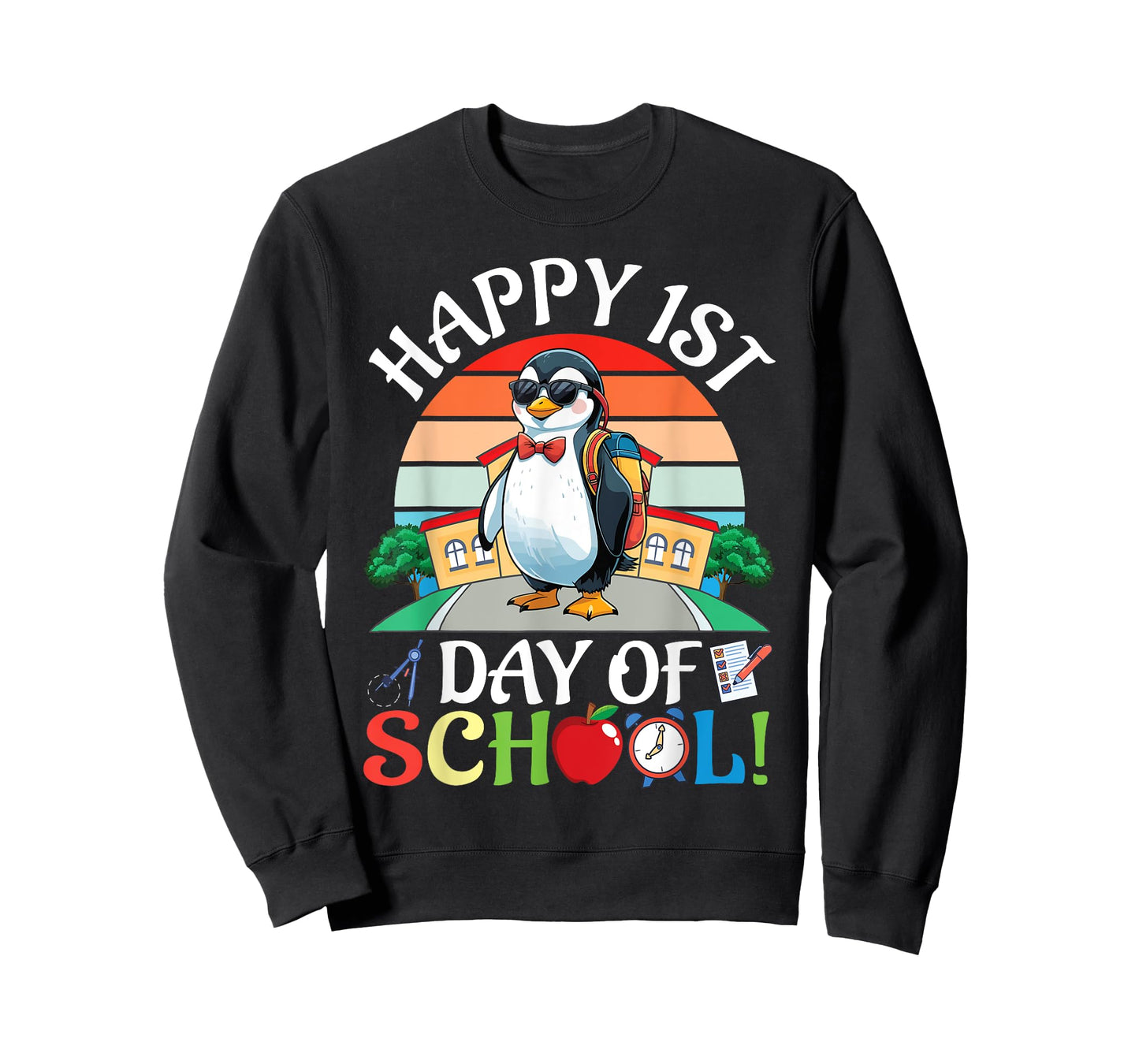 Penguin With School Backpack Books Happy First Day Of School T-Shirt