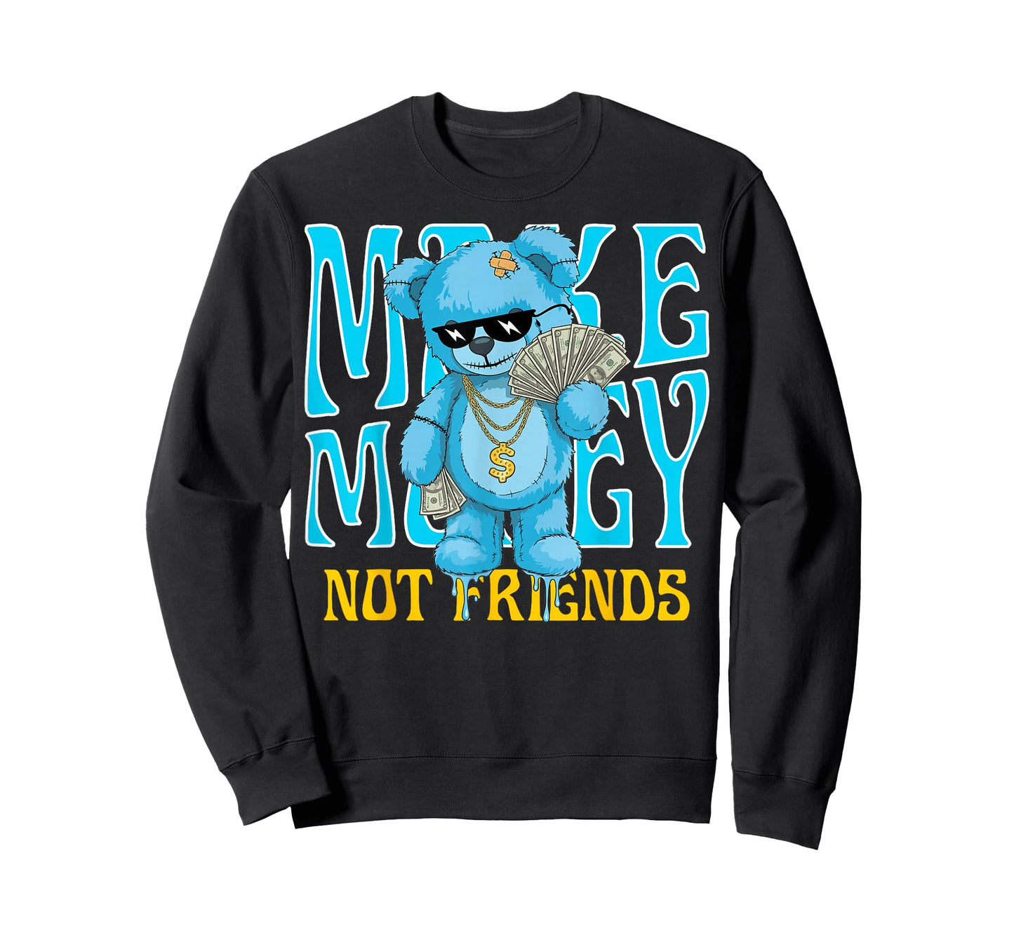Streetwear Retro Matching Gamma Blue Make Money Not Friends T-Shirt