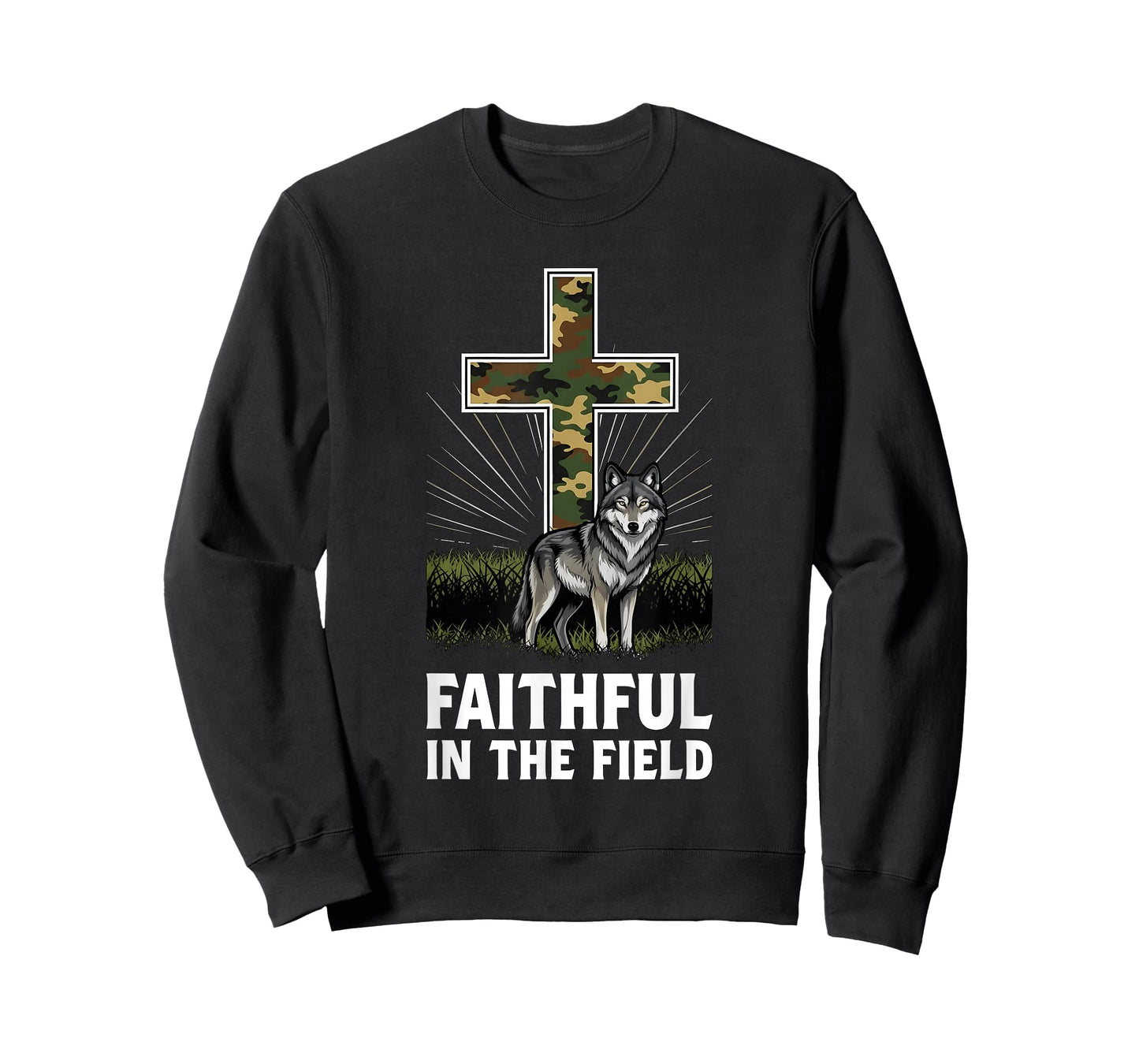 Christian Camo Cross Wolf Faithful in The Field T-Shirt
