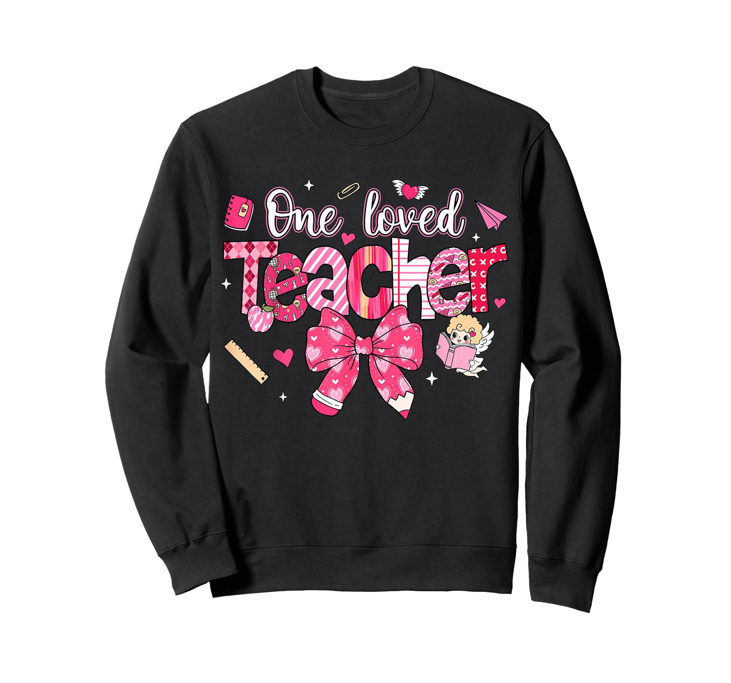 One Loved Teacher Coquette Bow Pencil Valentine Girl Women T-Shirt
