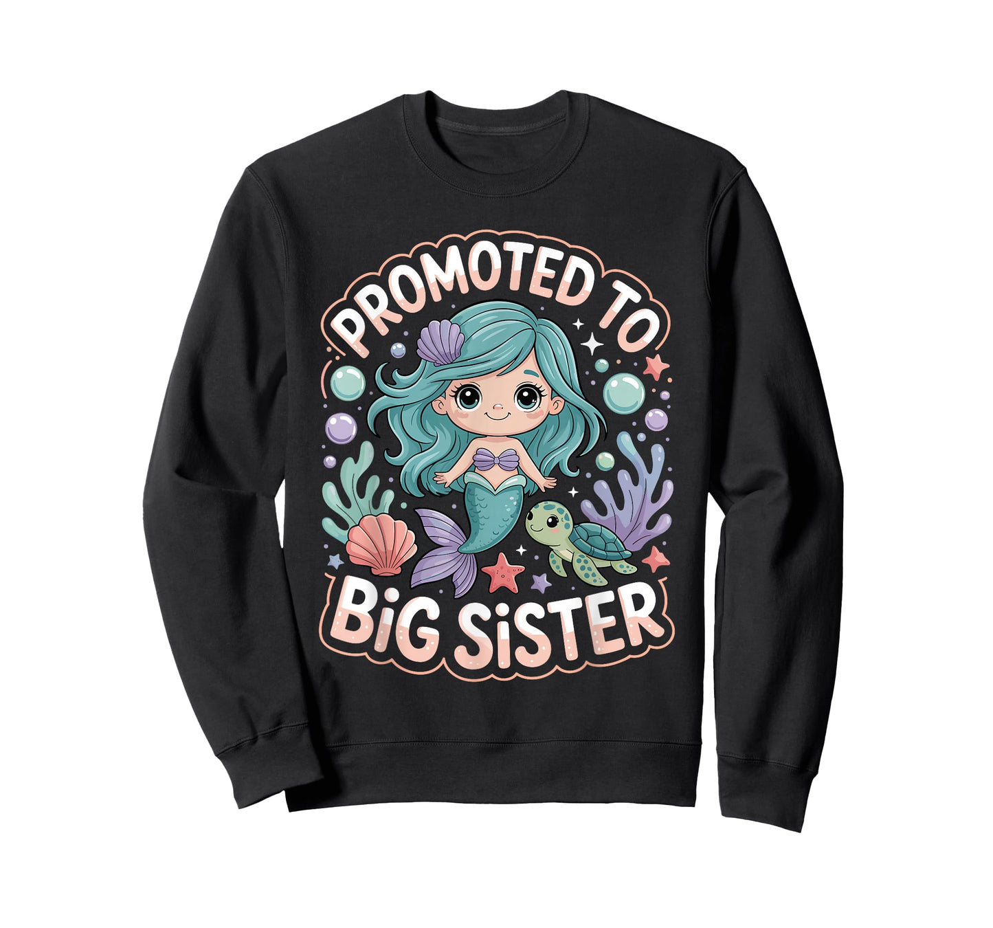 Promoted to Big Sister Cute Mermaid Ocean Pastel Theme Girls T-Shirt