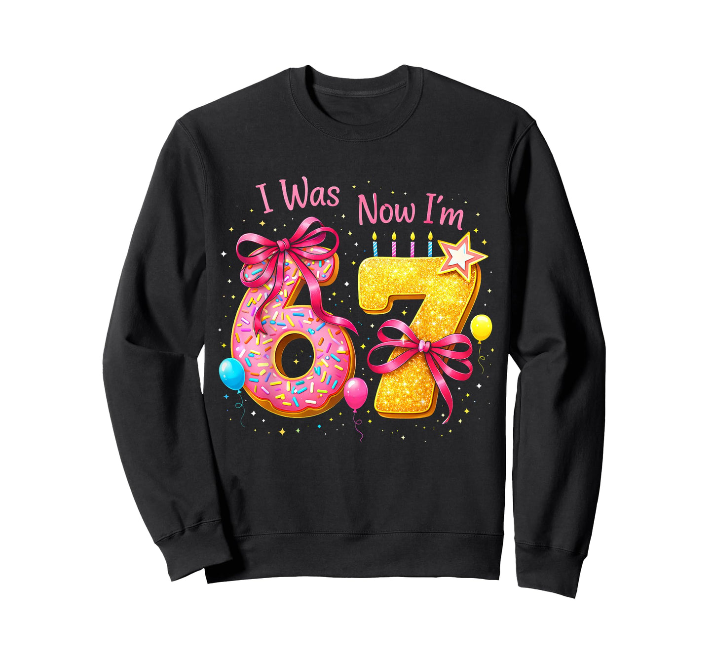 7th Birthday Girl I was 6 Now I'm 7 Years Old Girls Birthday T-Shirt