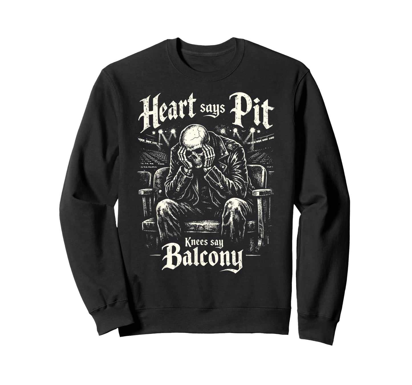 Heart Says Pit Knees Say Balcony Metal Rock Concert Mosh Pit T-Shirt