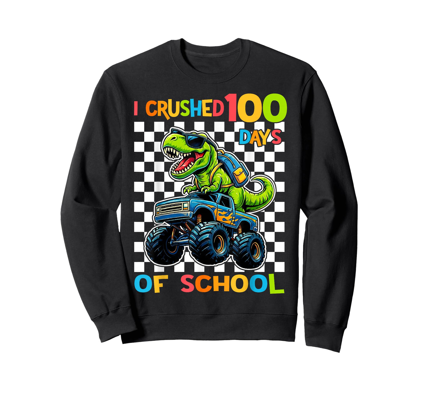 100 Days of School T-Rex Dino Monster Truck 100th Day Boys T-Shirt