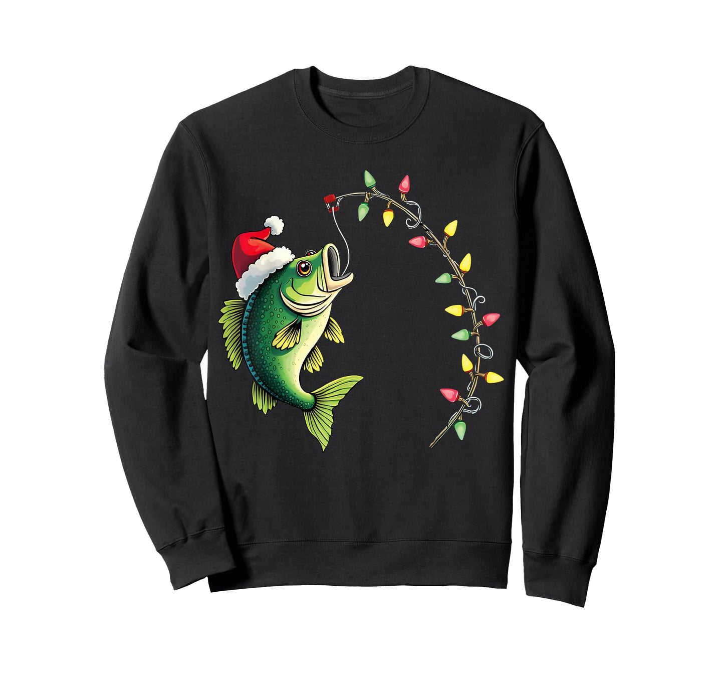 Funny Bass Fishing Santa Hat Christmas Pajama Fishermen Fish T-Shirt