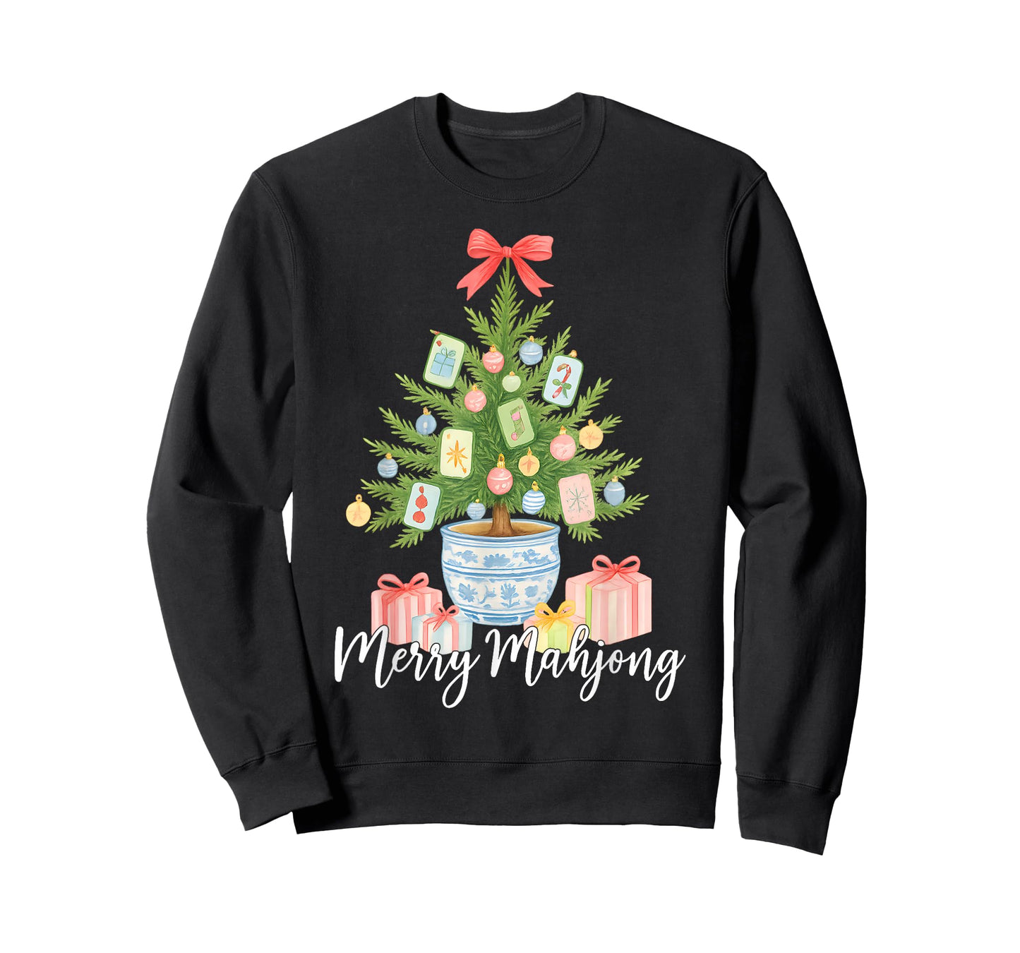 Merry Mahjong Christmas Tree Preppy Chinoiserie Mahj Party T-Shirt