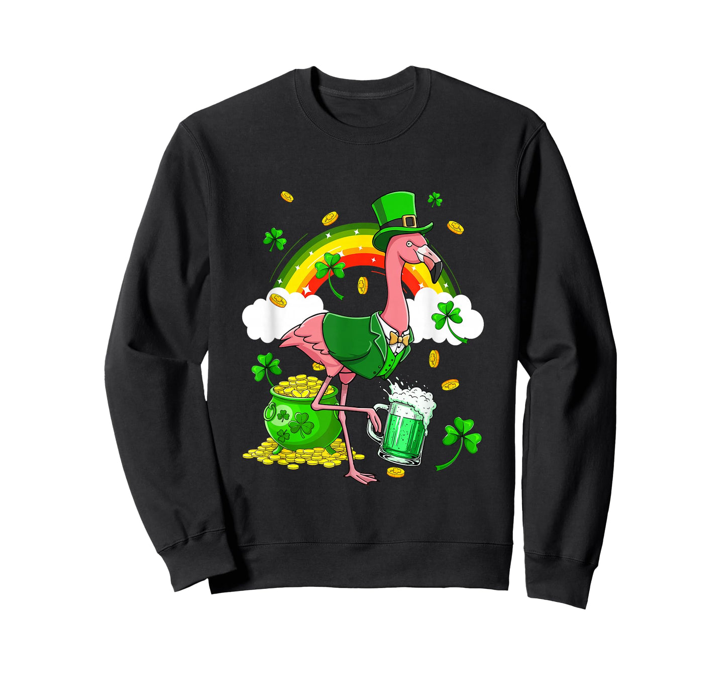 Flamingo Sunglasses Drinking Beer St. Patrick's Day Rainbow T-Shirt