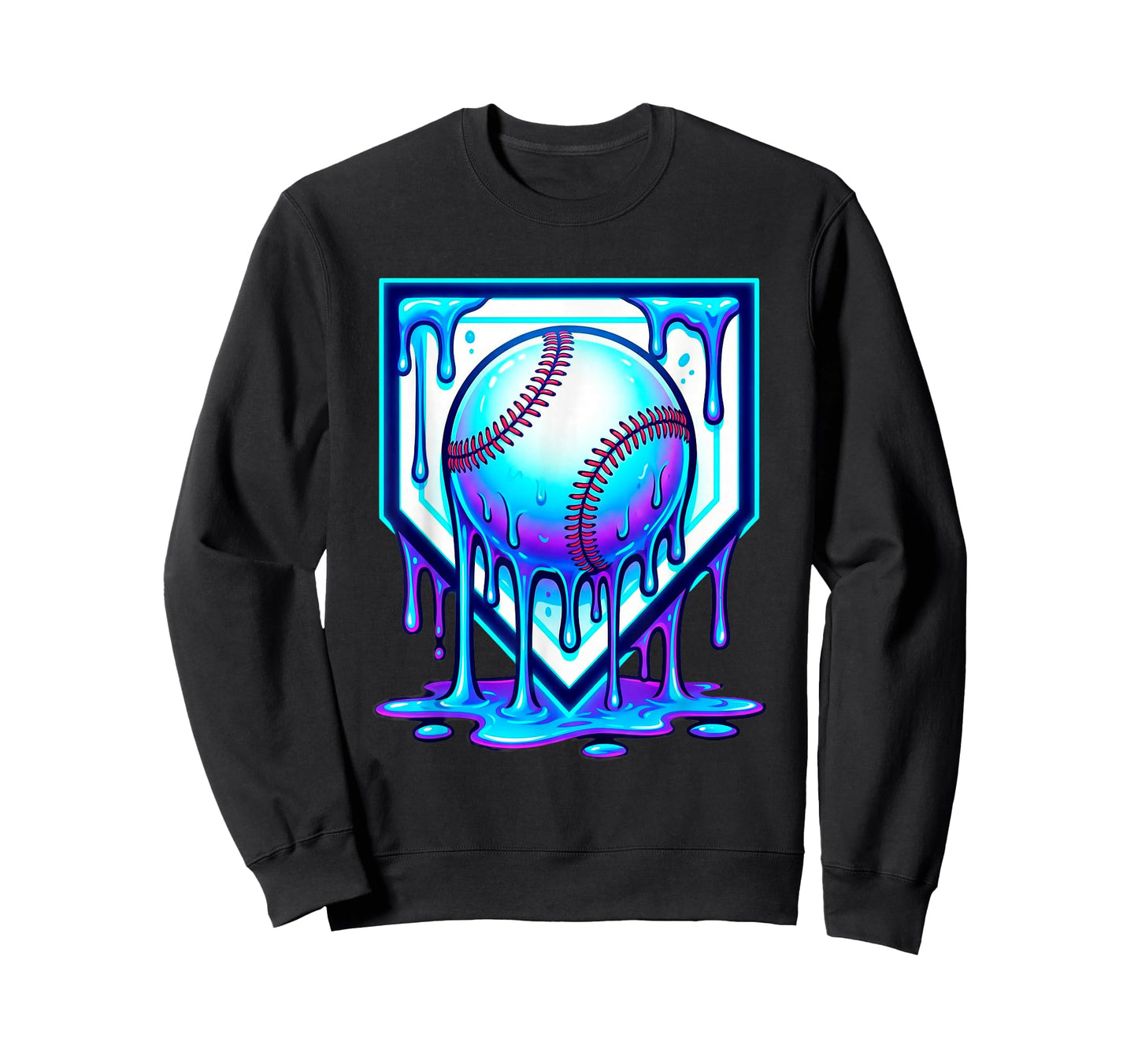 Baseball Drip Ice Cream Blue Glow Melt Ball Graphic T-Shirt