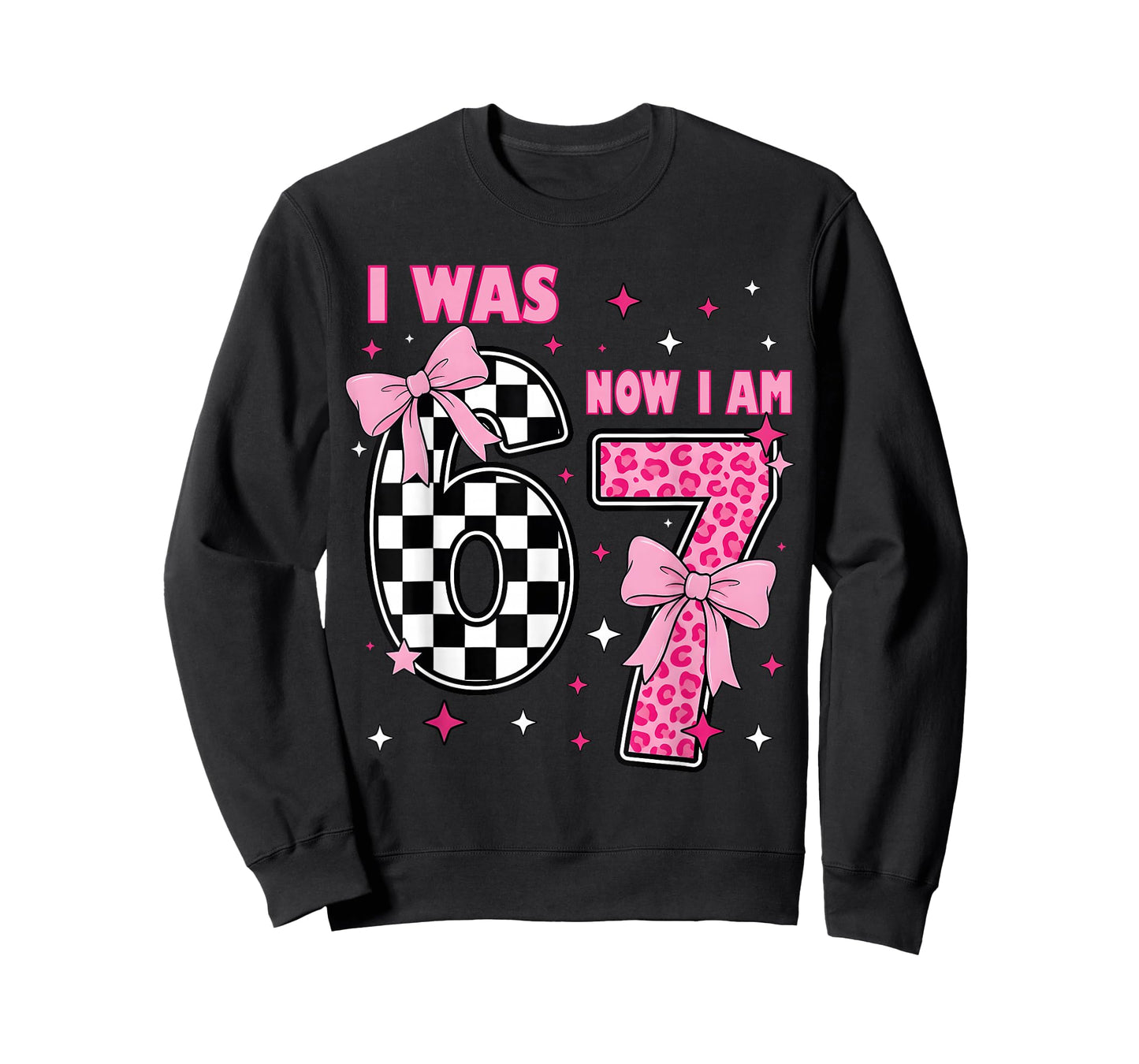 I was 6 Now I Am 7 Coquette Checkered Leopard Birthday Girl T-Shirt