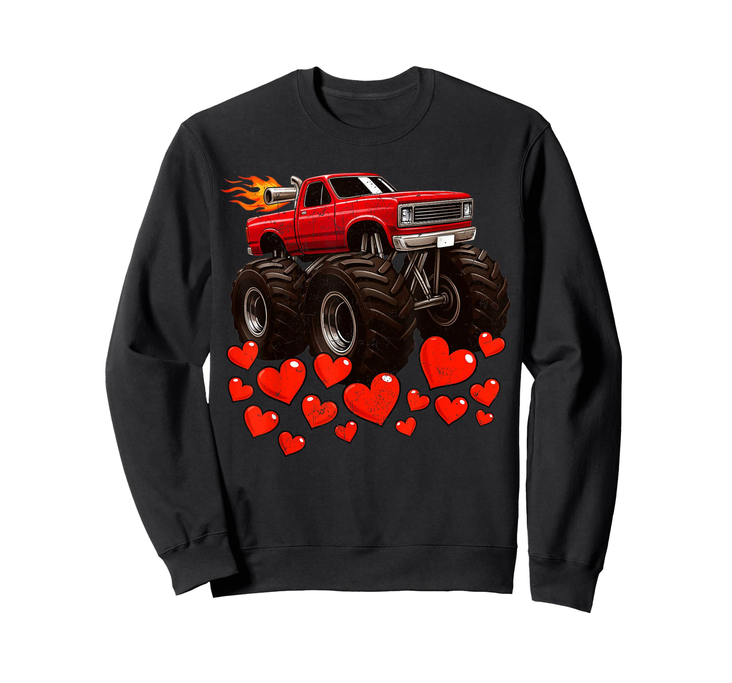 Retro Heart Monster Truck Valentine Outfit Men Boy Kid T-Shirt