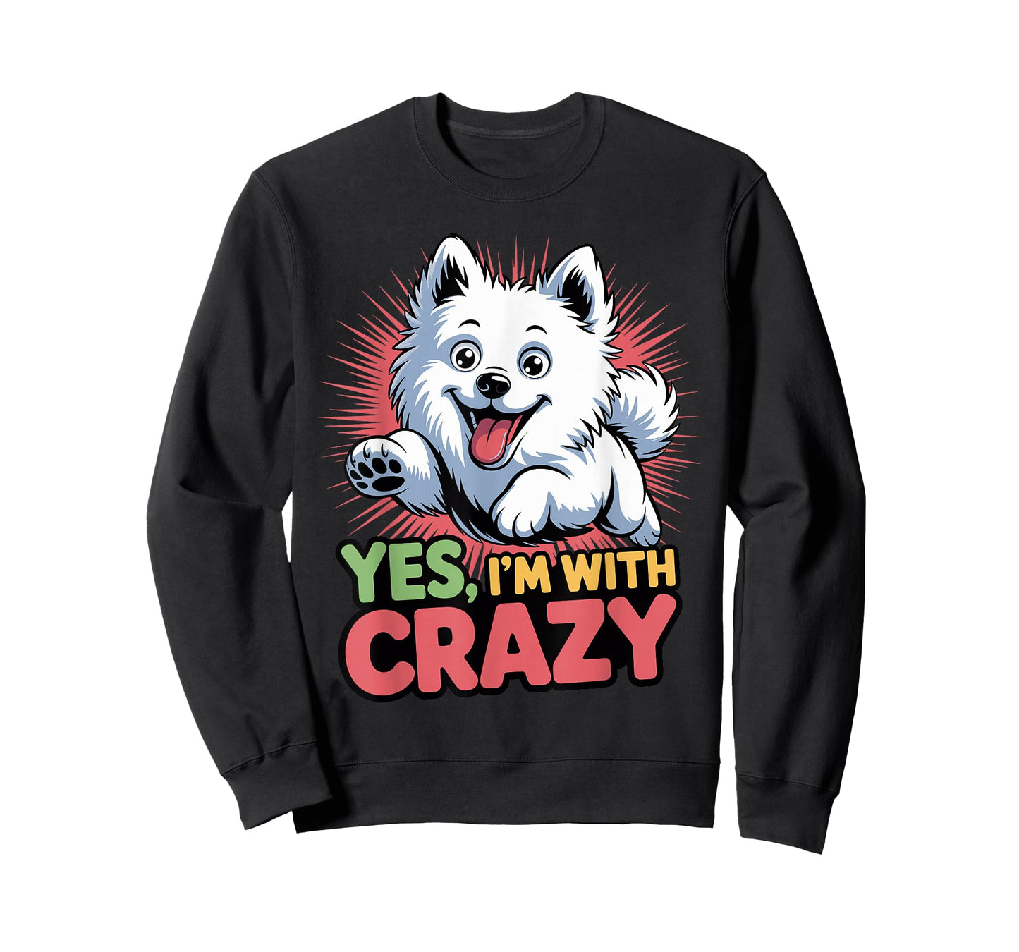 Yes, Im with Crazy Cartoon Pet Dog Breed American Eskimo Dog T-Shirt