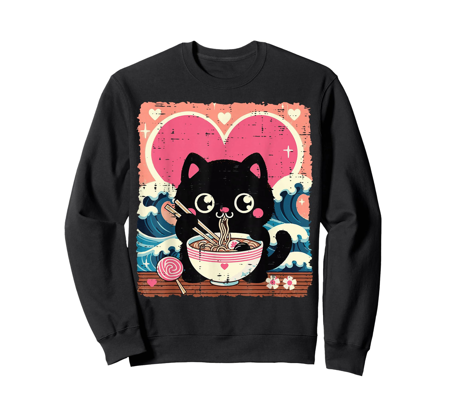 Valentines Day Cat Ramen Kawaii Japanese Girls Kids Women T-Shirt