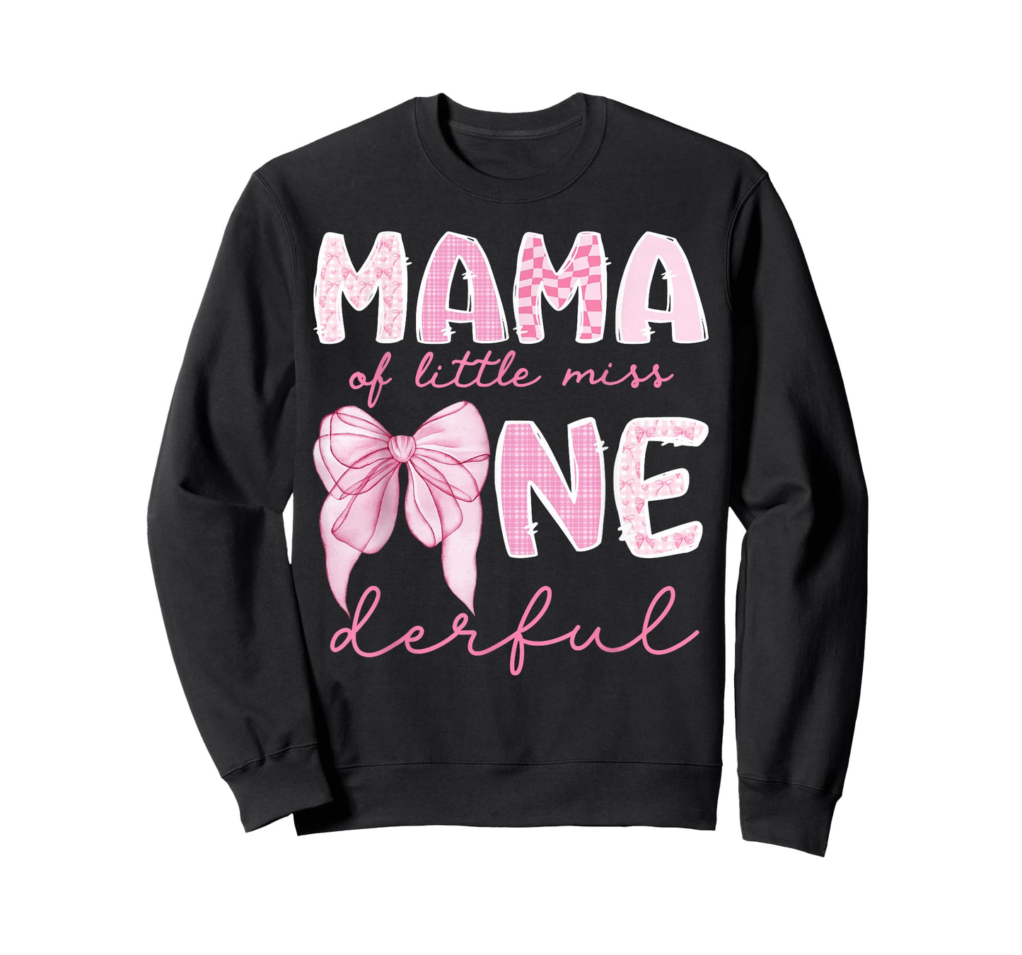 Mama of Little Miss Onederful First Birthday Girl Bow T-Shirt
