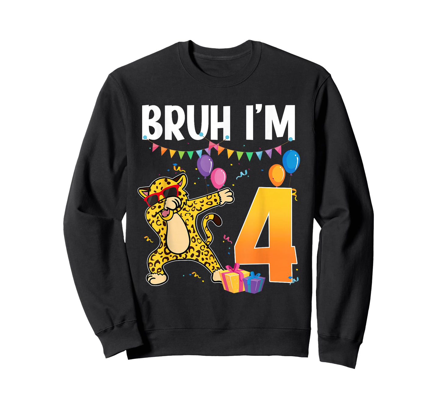 4th Birthday Cheetah Dabbing Theme Party Bruh I'm 4 T-Shirt