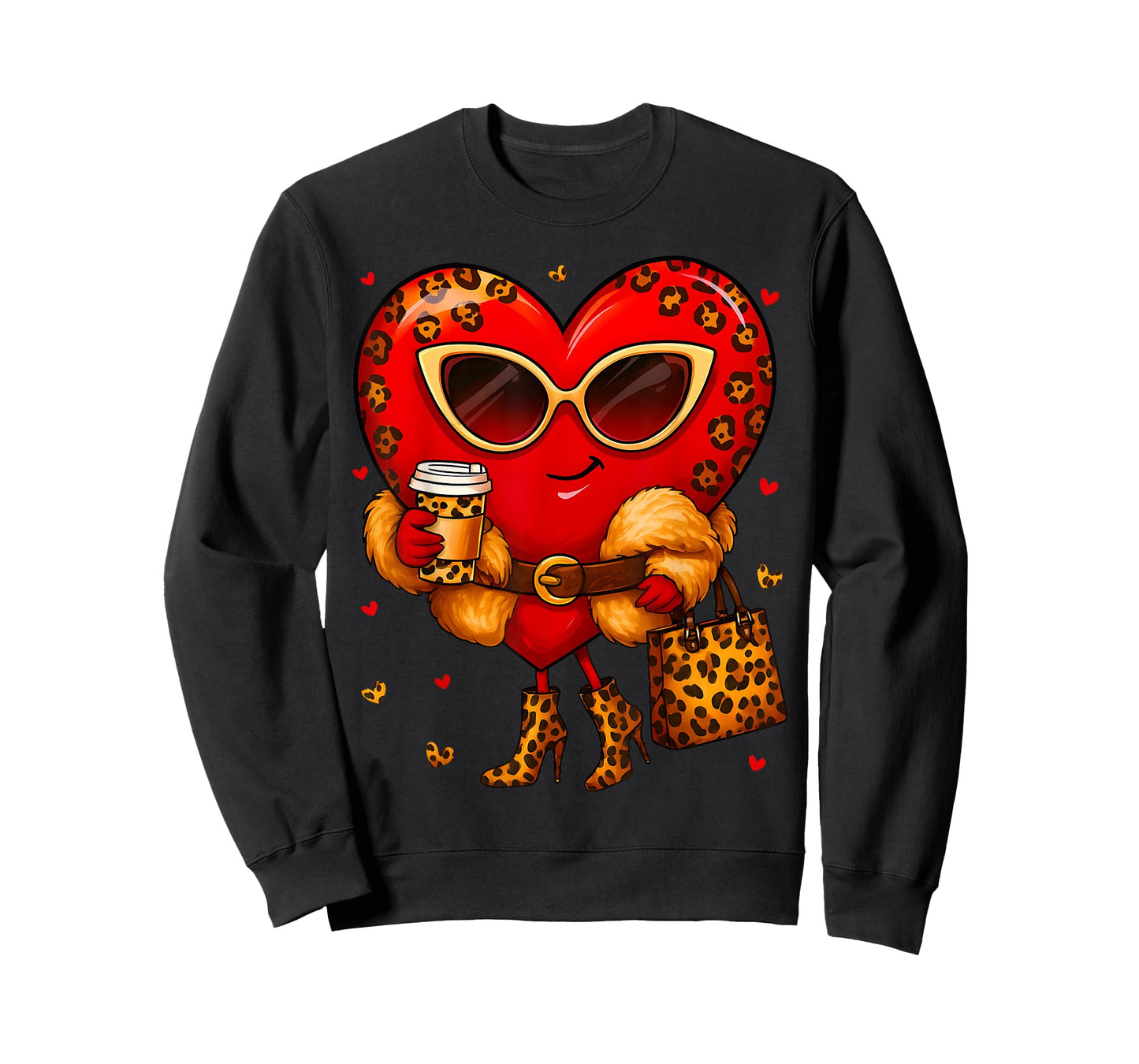 Cute Heart Leopard Valentine Outfit Women Girl T-Shirt