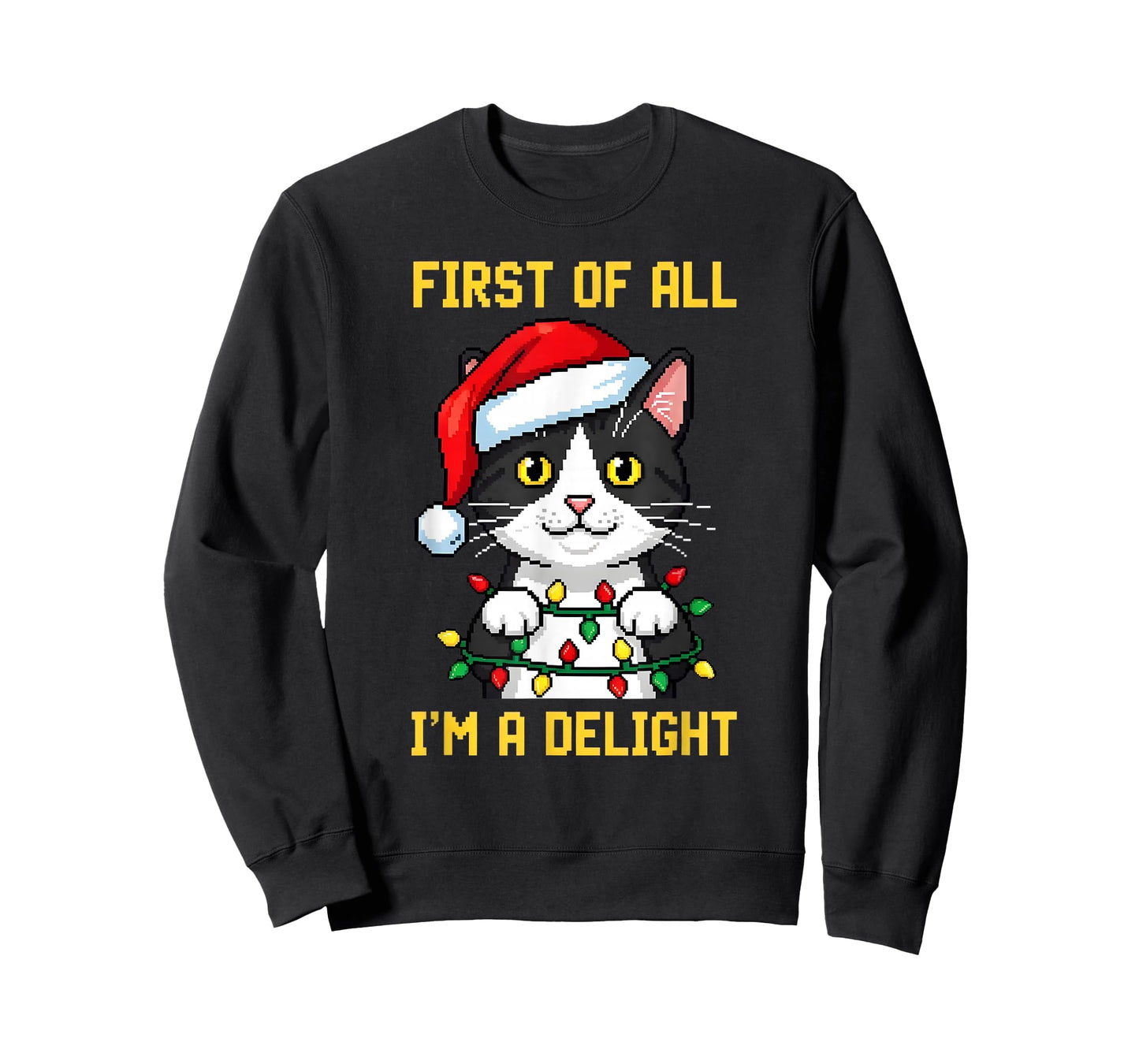 Funny Cat First of All I'm A Delight Retro Gaming Christmas T-Shirt