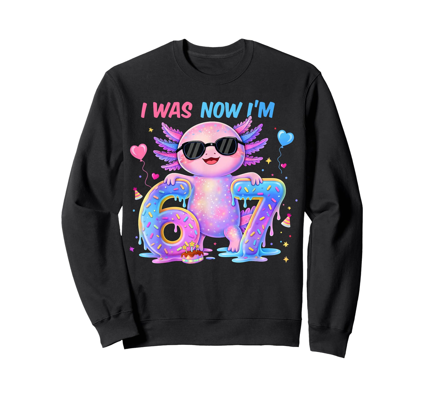 I was Six Now I'm Seven Axolotl 67 Meme 7th Birthday Girl T-Shirt