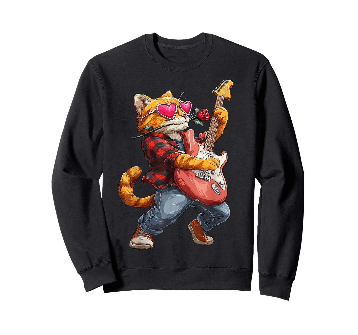 Orange Tabby Cat Guitarist Playing Guitar Valentine’s Day T-Shirt